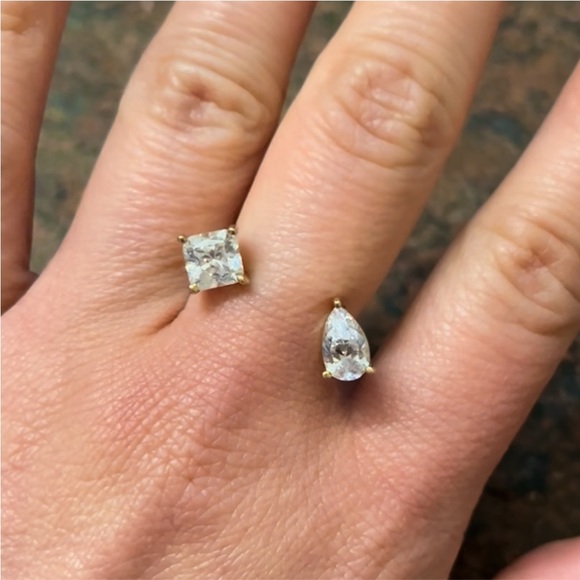 Sz 6 💎 sparkly ✨ Gold plated CZ sterling silver two stone rings 925 - Picture 3 of 10